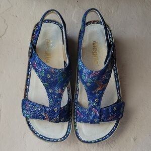 Alegria Kendra "Birdland" Blue Leather Hummingbird Mosaic Sandals EU 37/US 7-7.5